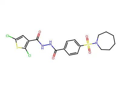 N'-(4-(azepan-1-ylsulfonyl)benzoyl)-2,5-dichlorothiophene-3-carbohydrazide structure