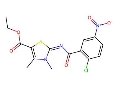 ethyl (2Z)-2-[(2-chloro-5-nitrobenzoyl)imino]-3,4-dimethyl-2,3-dihydro-1,3-thiazole-5-carboxylate structure