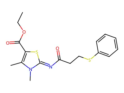 Ethyl 3,4-dimethyl-2-(3-phenylsulfanylpropanoylimino)-1,3-thiazole-5-carboxylate structure