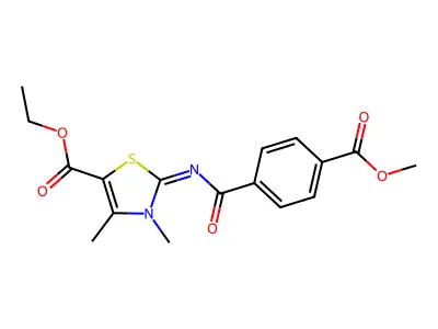 Ethyl 2-(4-methoxycarbonylbenzoyl)imino-3,4-dimethyl-1,3-thiazole-5-carboxylate structure