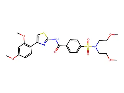 4-[bis(2-methoxyethyl)sulfamoyl]-N-[4-(2,4-dimethoxyphenyl)-1,3-thiazol-2-yl]benzamide structure