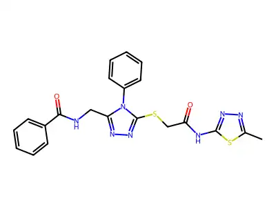 N-{[5-({[(5-methyl-1,3,4-thiadiazol-2-yl)carbamoyl]methyl}sulfanyl)-4-phenyl-4H-1,2,4-triazol-3-yl]methyl}benzamide structure