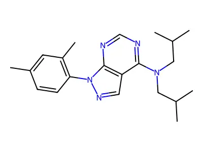 1-(2,4-dimethylphenyl)-N,N-diisobutyl-1H-pyrazolo[3,4-d]pyrimidin-4-amine structure