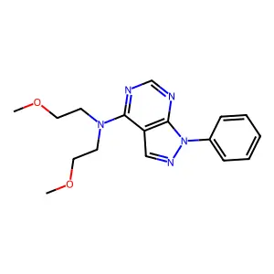 N,N-bis(2-methoxyethyl)-1-phenyl-1H-pyrazolo[3,4-d]pyrimidin-4-amine structure