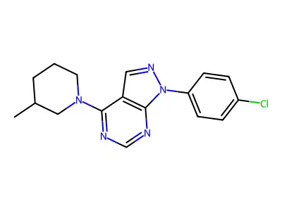 1-(4-chlorophenyl)-4-(3-methylpiperidin-1-yl)-1H-pyrazolo[3,4-d]pyrimidine structure