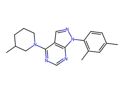 1-(2,4-dimethylphenyl)-4-(3-methylpiperidin-1-yl)-1H-pyrazolo[3,4-d]pyrimidine structure