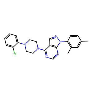 4-(4-(2-chlorophenyl)piperazin-1-yl)-1-(2,4-dimethylphenyl)-1H-pyrazolo[3,4-d]pyrimidine structure