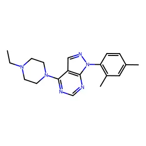 1-(2,4-dimethylphenyl)-4-(4-ethylpiperazin-1-yl)-1H-pyrazolo[3,4-d]pyrimidine structure