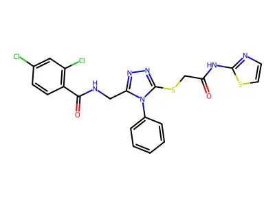 2,4-dichloro-N-((5-((2-oxo-2-(thiazol-2-ylamino)ethyl)thio)-4-phenyl-4H-1,2,4-triazol-3-yl)methyl)benzamide structure