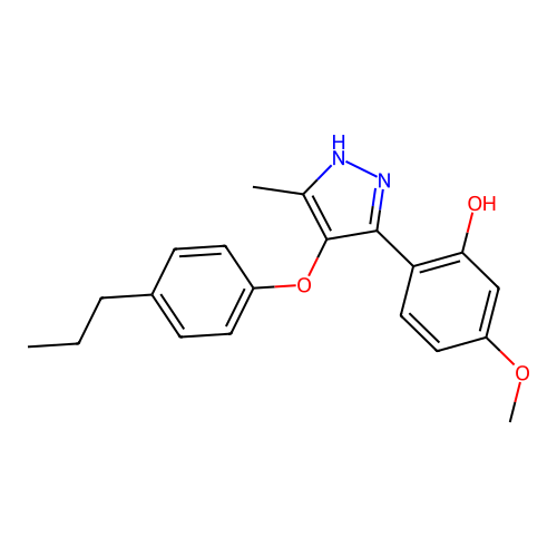 5-methoxy-2-[5-methyl-4-(4-propylphenoxy)-1H-pyrazol-3-yl]phenol structure