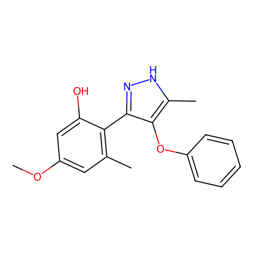 5-methoxy-3-methyl-2-(5-methyl-4-phenoxy-1H-pyrazol-3-yl)phenol structure