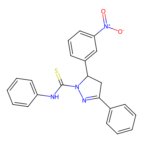 5-(3-nitrophenyl)-N,3-diphenyl-4,5-dihydro-1H-pyrazole-1-carbothioamide structure