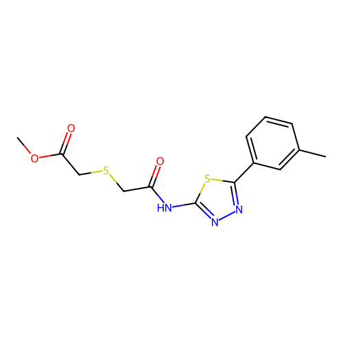 Methyl 2-((2-oxo-2-((5-(m-tolyl)-1,3,4-thiadiazol-2-yl)amino)ethyl)thio)acetate structure