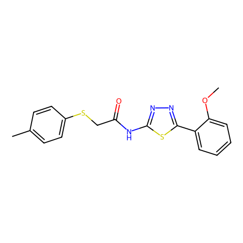 N-(5-(2-methoxyphenyl)-1,3,4-thiadiazol-2-yl)-2-(p-tolylthio)acetamide structure