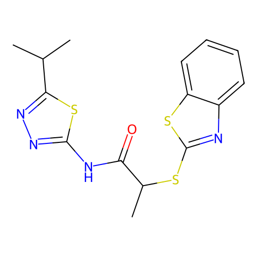 2-(benzo[d]thiazol-2-ylthio)-N-(5-isopropyl-1,3,4-thiadiazol-2-yl)propanamide structure