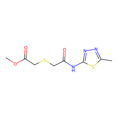 Methyl 2-((2-((5-methyl-1,3,4-thiadiazol-2-yl)amino)-2-oxoethyl)thio)acetate structure