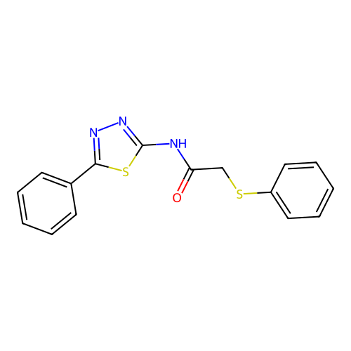 2-phenylsulfanyl-N-(5-phenyl-1,3,4-thiadiazol-2-yl)acetamide structure