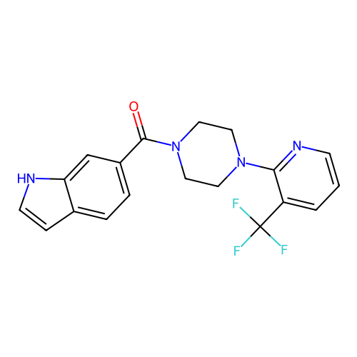 1H-indol-6-yl-[4-[3-(trifluoromethyl)-2-pyridinyl]piperazin-1-yl]methanone structure