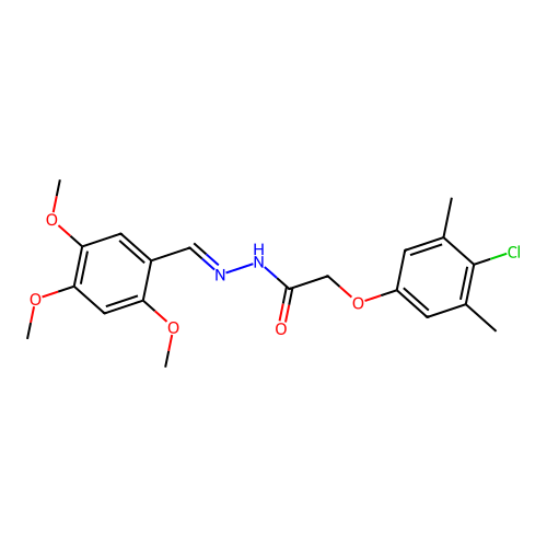 2-(4-chloro-3,5-dimethylphenoxy)-N-[(E)-(2,4,5-trimethoxyphenyl)methylideneamino]acetamide structure
