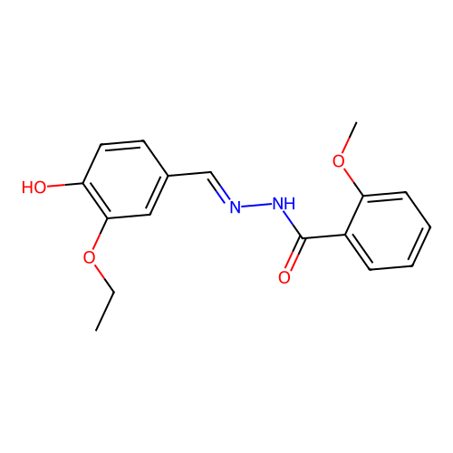 N-[(3-ethoxy-4-hydroxyphenyl)methylideneamino]-2-methoxybenzamide structure
