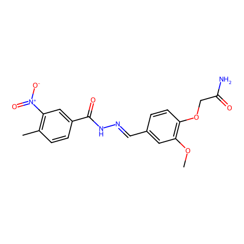 N-[(E)-[4-(2-amino-2-oxoethoxy)-3-methoxyphenyl]methylideneamino]-4-methyl-3-nitrobenzamide structure