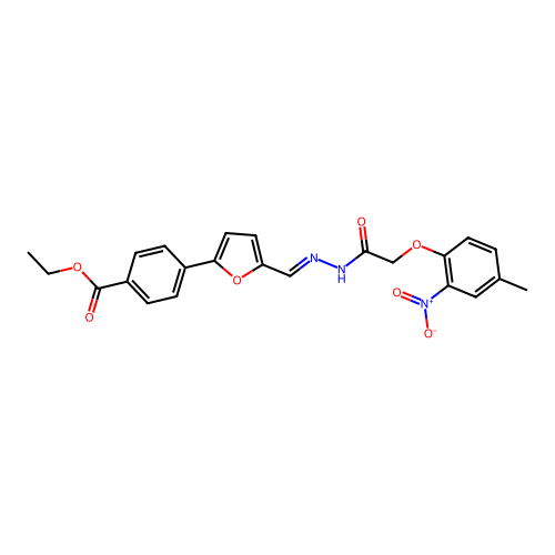 ethyl 4-{5-[(E)-{2-[(4-methyl-2-nitrophenoxy)acetyl]hydrazinylidene}methyl]furan-2-yl}benzoate structure