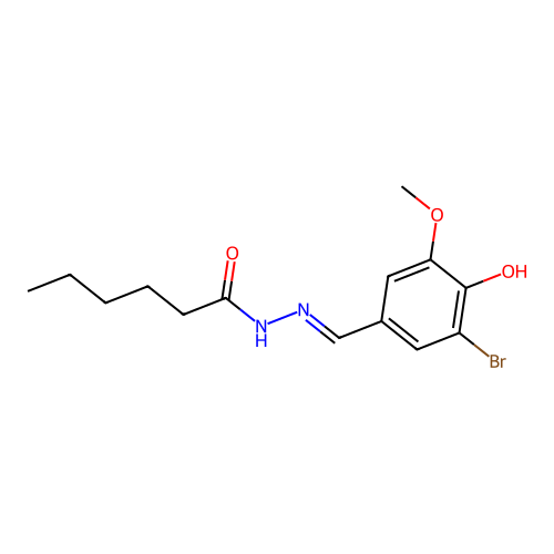 N-[(3-bromo-4-hydroxy-5-methoxyphenyl)methylideneamino]hexanamide structure