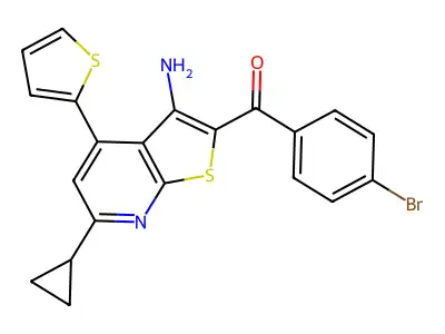 (3-amino-6-cyclopropyl-4-(thiophen-2-yl)thieno[2,3-b]pyridin-2-yl)(4-bromophenyl)methanone structure