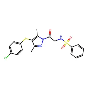 N-(2-{4-[(4-chlorophenyl)sulfanyl]-3,5-dimethyl-1H-pyrazol-1-yl}-2-oxoethyl)benzenesulfonamide structure