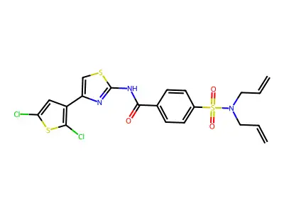4-(N,N-diallylsulfamoyl)-N-(4-(2,5-dichlorothiophen-3-yl)thiazol-2-yl)benzamide structure
