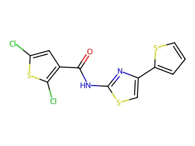 2,5-dichloro-N-(4-(thiophen-2-yl)thiazol-2-yl)thiophene-3-carboxamide structure