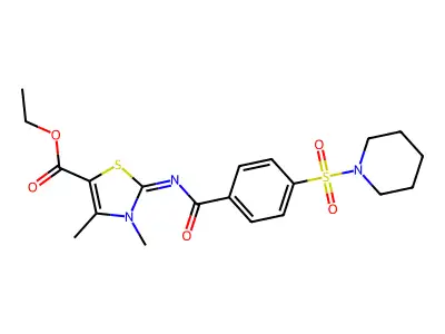 ethyl (2Z)-3,4-dimethyl-2-{[4-(piperidine-1-sulfonyl)benzoyl]imino}-2,3-dihydro-1,3-thiazole-5-carboxylate structure