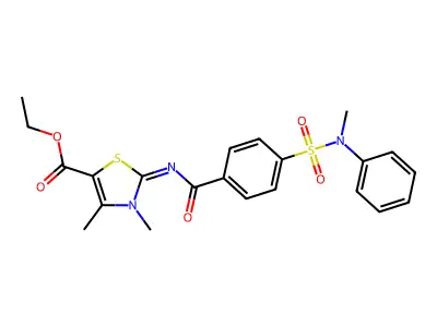 (Z)-ethyl 3,4-dimethyl-2-((4-(N-methyl-N-phenylsulfamoyl)benzoyl)imino)-2,3-dihydrothiazole-5-carboxylate structure