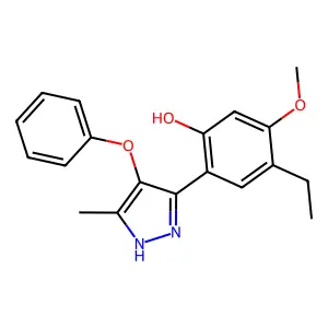 4-ethyl-5-methoxy-2-(5-methyl-4-phenoxy-1H-pyrazol-3-yl)phenol structure