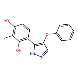 2-methyl-4-(4-phenoxy-1H-pyrazol-3-yl)benzene-1,3-diol structure