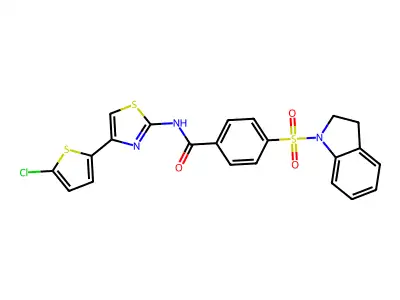 N-(4-(5-chlorothiophen-2-yl)thiazol-2-yl)-4-(indolin-1-ylsulfonyl)benzamide structure