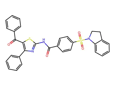 N-(5-benzoyl-4-phenylthiazol-2-yl)-4-(indolin-1-ylsulfonyl)benzamide structure
