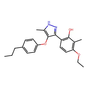 3-ethoxy-2-methyl-6-[5-methyl-4-(4-propylphenoxy)-1H-pyrazol-3-yl]phenol structure