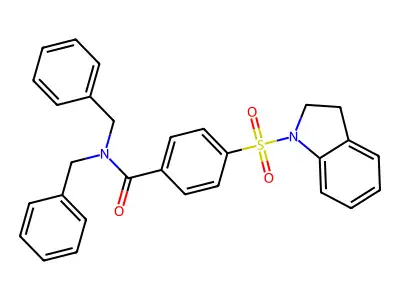 N,N-dibenzyl-4-(2,3-dihydroindol-1-ylsulfonyl)benzamide structure