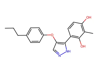 2-methyl-4-[4-(4-propylphenoxy)-1H-pyrazol-3-yl]benzene-1,3-diol structure