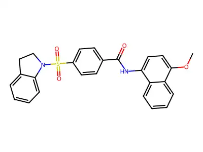 4-(indolin-1-ylsulfonyl)-N-(4-methoxynaphthalen-1-yl)benzamide structure