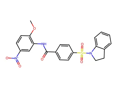 4-(indolin-1-ylsulfonyl)-N-(2-methoxy-5-nitrophenyl)benzamide structure