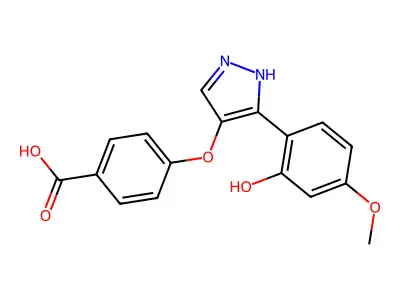 4-{[3-(2-hydroxy-4-methoxyphenyl)-1H-pyrazol-4-yl]oxy}benzoic acid structure