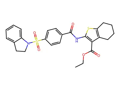 ethyl 2-(4-(indolin-1-ylsulfonyl)benzamido)-4,5,6,7-tetrahydrobenzo[b]thiophene-3-carboxylate structure