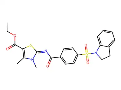 Ethyl 2-[4-(2,3-dihydroindol-1-ylsulfonyl)benzoyl]imino-3,4-dimethyl-1,3-thiazole-5-carboxylate structure