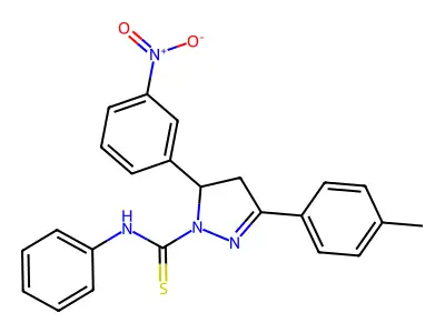 5-(3-nitrophenyl)-N-phenyl-3-(p-tolyl)-4,5-dihydro-1H-pyrazole-1-carbothioamide structure
