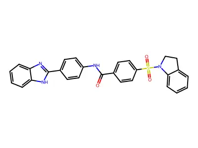 N-(4-(1H-benzo[d]imidazol-2-yl)phenyl)-4-(indolin-1-ylsulfonyl)benzamide structure