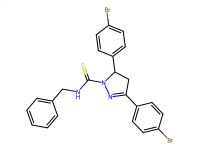 N-benzyl-3,5-bis(4-bromophenyl)-4,5-dihydro-1H-pyrazole-1-carbothioamide structure