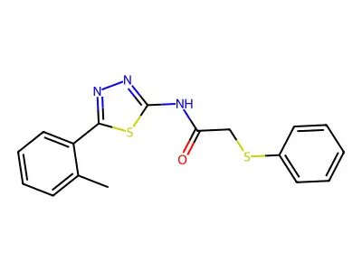 2-(phenylthio)-N-(5-(o-tolyl)-1,3,4-thiadiazol-2-yl)acetamide structure