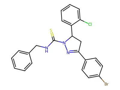 N-benzyl-3-(4-bromophenyl)-5-(2-chlorophenyl)-4,5-dihydro-1H-pyrazole-1-carbothioamide structure